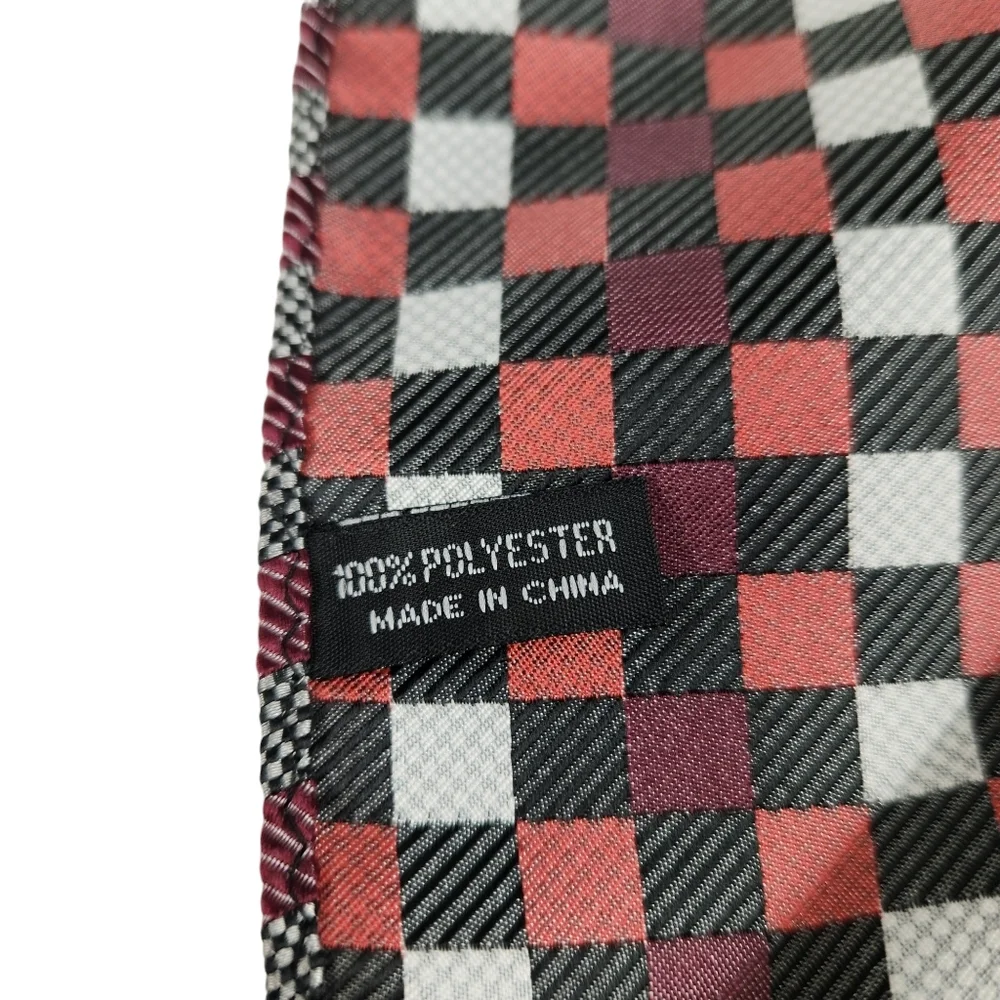 Bergamo New York Diamond Pattern Black Orange Mens Necktie with Pocket Square
